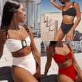 High-Waisted Strapless Ribbed Bikini